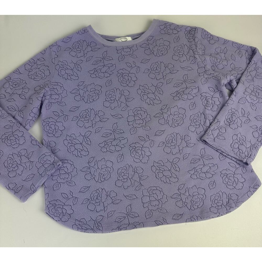 Vintage Oscar de la Renta Sweater Size Small Women's Purple Floral Terry Cloth